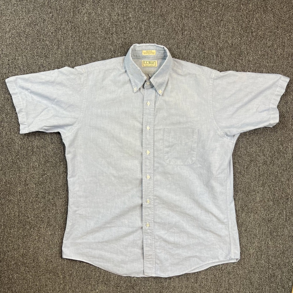 LL Bean Vintage Oxford Shirt 15 S Blue Cotton Made in USA Preppy Short Sleeve — photo 2